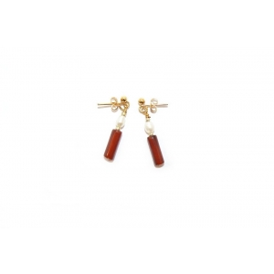 Orange Carnelian and Freshwater Pearl Drop Earrings